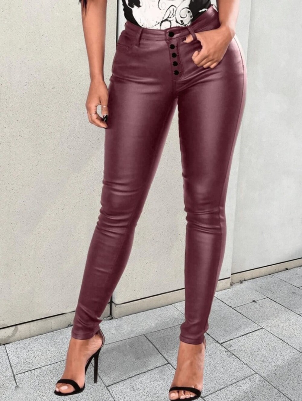 Apperloth A Women's Faux Leather Fleece Lined Skinny Pants Burgundy Sz S